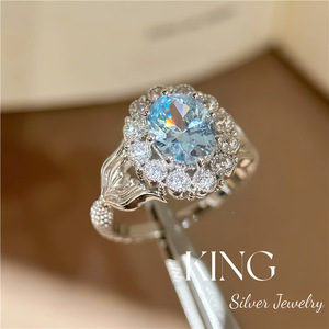 Anillo de Plata de Ley S925 con Diseño de Cola de Sirena Azul Océano, con Incrustaciones de Flores, Anillo Fino para Mujer, Regalo, Joyería King Silver - Product Image 1