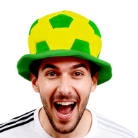 Chapeau de supporter en peluche du Brésil avec ballons de football 3D souples – Idéal pour la Coupe du Monde, les matchs, les festivals et les événements en stade