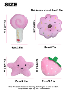 4pcs/Set Realistic Pink Lollipop Star <strong>Donut</strong> &amp; Strawberry <strong>Plush</strong> Squeaky Pet Toys Suitable for Small &amp; Medium Cats &amp; Dogs - Product Image 4