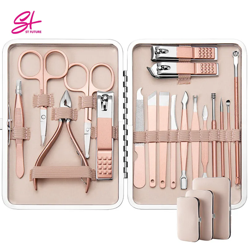 ST FUTURE Champagne Manicure Nail Clipper Set 7/10/18pcs Stainless Steel Nail Care Pedicure Grooming Tool Kit With Case