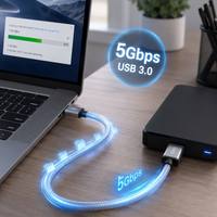 Cable USB 3.0 Tipo A a Micro B de Nylon LUNG KAY OEM, 5Gbps, Carga Rápida y Transferencia de Datos para Disco Duro Externo, Cámara, Portátil