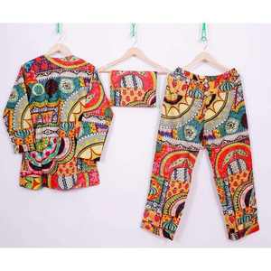 Conjunto de Pijama de Lujo para Mujer, Cuello en V, 100% Algodón Satinado, 2 Piezas, Estampado a Mano, Cintura Elástica, Transpirable, Otoño - Product Image 4