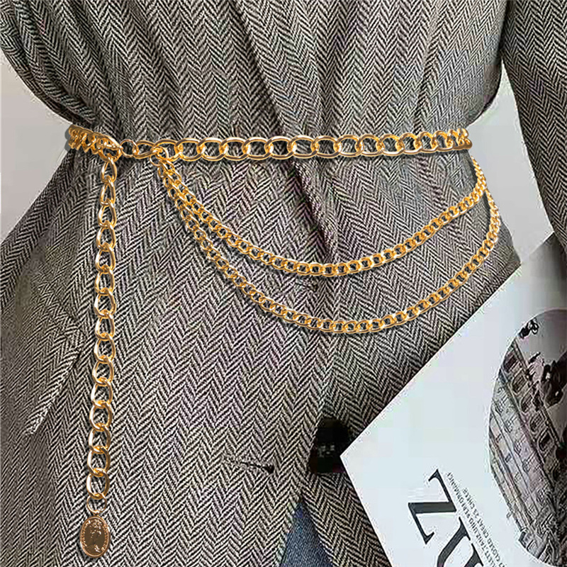 Ремень с металлической цепочкой Женский, Модный дизайнерский пояс золотистого цвета с филировкой для уличной одежды, клубной вечеринки