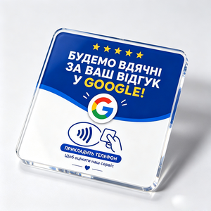 Plaque de signalisation transparente en acrylique pour avis Google avec design bleu et blanc pour affichage des commentaires professionnels - Product Image 1