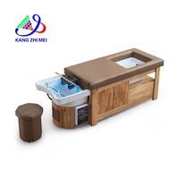 Salon de beauté moderne Thérapie de lavage des cheveux Thai Soins infirmiers Circulation d'eau électrique Tête en bois Spa Shampooing Lit avec bain de pieds