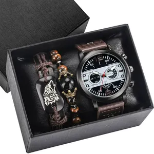 Montre personnalisée de luxe pour hommes Bracelet ensemble montres à Quartz en cuir noir Business Boy cadeau Reloj Hombre