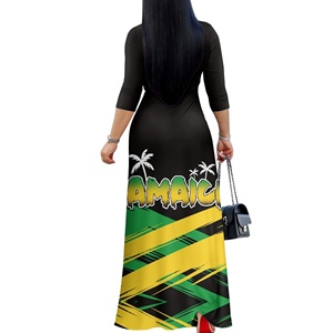 Abito <span class=keywords><strong>lungo</strong></span> giamaicano all'ingrosso da donna, a maniche corte, casual estivo, <span class=keywords><strong>nero</strong></span>, con bandiera della Giamaica, comodo, con tasche - Product Image 2