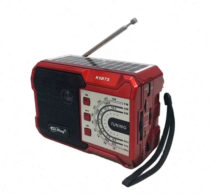 PUXING K5BTS FM AM SW 3 Band, يأتي مع راديو قابل لإعادة الشحن بالطاقة الشمسية مع مشغل USB SD TF Mp3