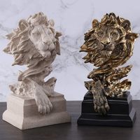 Décoration d'intérieur moderne, statue de lion dorée, artisanat en bronze avec modèle d'art peint, cadeau d'affaires sur le thème du bouddhisme