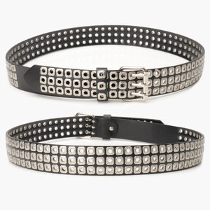 Cintura Punk Y2K <span class=keywords><strong>per</strong></span> Uomo e Donna, 3 File di Fori, in Ecopelle con <span class=keywords><strong>Borchie</strong></span> e Rivetti Metallici, Stile Retrò <span class=keywords><strong>per</strong></span> Jeans e Abiti Rock e Rap - Product Image 3
