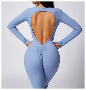 New Arrival Women's 1 Piece Bodysuit Fitness Workout Yoga Sports Wear Gym Flare Legging Backless Breathable Jumpsuit