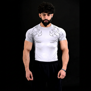 Camiseta de Compresión de Manga Corta Blanca Personalizada para Hombre, Protección UPF50, Secado Rápido, Tejido de Poliéster/Algodón - Product Image 1