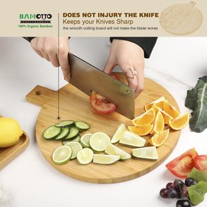 Ensemble de 2 planches à fromage en bambou avec poignée, plateaux en bois pour pizza, pain et en-cas, plateau à charcuterie en bambou - Product Image 5