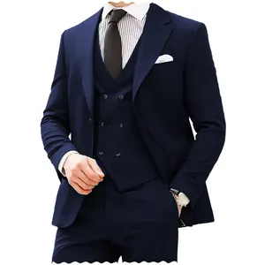 Người đàn ông giản dị TUXEDO phù hợp với 3 miếng thường xuyên phù hợp với notch ve áo đôi ngực Blazer + vest + quần cho đám cưới kinh doanh