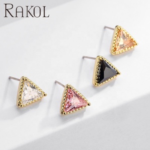 ชุดต่างหูชุบทอง EP2628 rakol สตั๊ดสามเหลี่ยม14K Zirconia หินสีสันสดใสต่างหูขนาดเล็กของหญิงสาว - Product Image 3