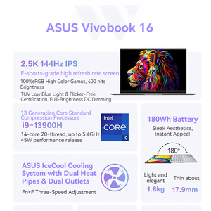 Vivobook Ultrabook de Alto Rendimiento con Pantalla 2.5K de 16 Pulgadas, Core I9, Diseño Elegante, Ligero y Batería de Larga Duración para Negocios 10 Bus - Product Image 3