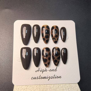 High-end Luxury Leopard Print Almond <b>Press</b> <b>on</b> <b>Nails</b> <b>Nail</b> Supplies Artificial Hard and Reusable Support Wholesale Customization - Product Image 3
