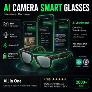 Occhiali Smart AI con Custodia di Ricarica Magnetica, Video 2K, Montatura in Plastica e Titanio, Traduzione in Tempo Reale, Chiamate Telefoniche, Lettore Musicale, Visualizzazione Immagini - Product Image 1