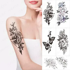 定制花卉临时蝴蝶性感身体纹身新部落指南针设计纹身贴纸