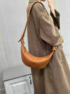 Sac à bandoulière en cuir véritable souple pour femmes, couleur unie, demi-lune, sacs à bandoulière fantaisie célèbres à la mode pour femmes, sac en cuir véritable - Product Image 6