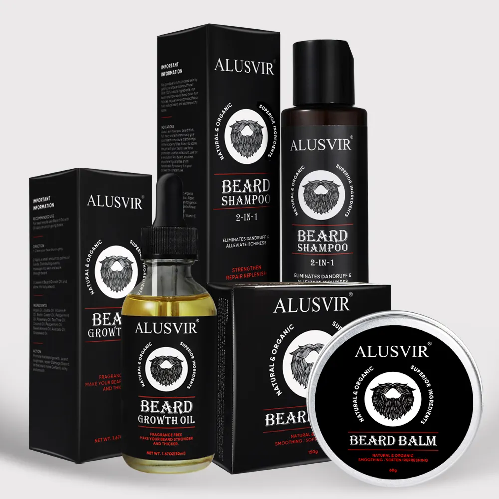 Private Label Natural Men Bart pflege Shampoo Wachstums öl Balsam Set Bart Kit Feuchtigkeit spendende Bio-Produkte Pflege und Pflege