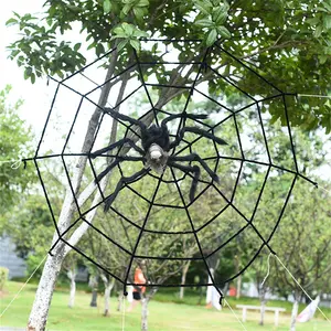 Araña gigante barata 150/200cm negro aterrador redondo accesorios de fiesta de Halloween casa embrujada vacaciones al aire libre decoración de Carnaval