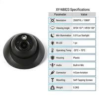 Cámara AHD de Visión Nocturna Ultra Gran Angular XY-N8823 157° 1080P con LED IR Único, Captación de Audio Integrada y Carcasa de Plástico para la Parte Delantera del Vehículo