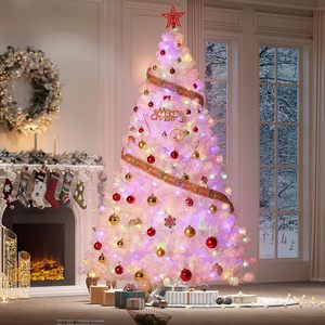 Sapin de Noël blanc de 6 pieds avec lumières, sapin de Noël artificiel pour intérieur et extérieur, décoration de Noël pour la maison, le bureau, les fêtes, les vacances - Product Image 1