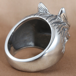Wolf <b>Head</b> Ring Men's Stainless Steel Animal Punk <b>Style</b> Silver Jewelry Gift 213023 - Product Image 2