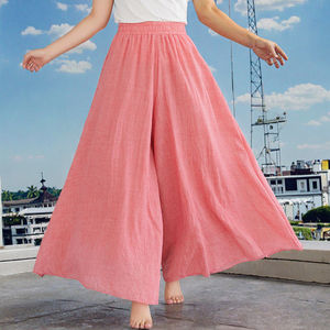 Pantaloni da <span class=keywords><strong>donna</strong></span> in cotone, gonna in vita elastica, tinta unita, pantaloni Swing traspiranti Casual a vita media, larghi per la primavera - Product Image 2