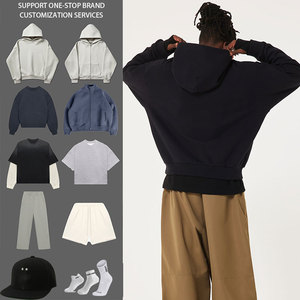 Produttori Abbigliamento Uomo Felpa con Cappuccio a Un Pezzo, Polsini e Orlo Inferiore a Costine, Stampa Floccata, 500 gr, Vestibilità Boxy in Cotone French Terry - Product Image 2