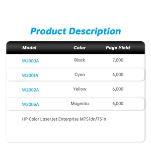 Cartouche de toner couleur compatible 658A W2000A W2001A W2002A W2003A pour imprimante à toner HP Laser Jet Enterprise MF51dn 751n