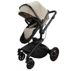 Poussette multifonctionnelle pour bébé avec landau en cuir PU Poussette pour bébé avec siège de voiture Roues à absorption des chocs - Product Image 1