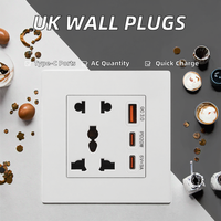 Prises murales universelles modernes UK 13A type 86 avec 5 prises et ports USB Type-C à charge rapide et Wi-Fi