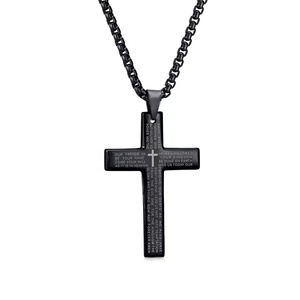 Collar con Colgante <span class=keywords><strong>de</strong></span> Cruz <span class=keywords><strong>de</strong></span> Oración con Versículo Bíblico, Joyería Cristiana <span class=keywords><strong>de</strong></span> Acero Inoxidable Chapado en Oro <span class=keywords><strong>de</strong></span> 18K, Artículos Religiosos Católicos para Hombre - Product Image 6