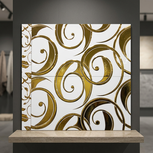 Carreaux muraux décoratifs en céramique numérique 30x60cm, design architectural attrayant, finition dorée et argentée, effet lumineux - Product Image 1