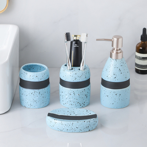 Minimalist Terrazzo tasarım mavi seramik banyo 4 adet otel ve ev banyo aksesuarları ile sıvı sabunluk - Product Image 2