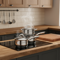 Ensemble de casseroles en acier inoxydable 12 pièces, très vendu, marmite, casserole, compatible induction, fond en aluminium, couvercle en verre, passe au lave-vaisselle