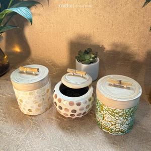 Pot en bambou incrusté de nacre, artisanat vietnamien classique, décoration et cadeau de Noël en bambou, personnalisable - Product Image 1