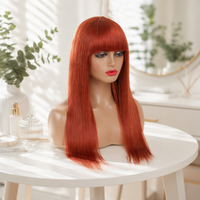 Frange latérale longue et droite # Perruque en cheveux humains roux auburn 350, perruque fabriquée à la machine, cheveux humains naturels lisses, perruques en cheveux humains réels pour femmes noires