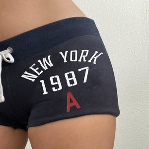 Women Letter Print Drawstring <b>Shorts</b> Slim Fit <b>Stretchy</b> Low Rise Design Casual Sporty European American Street Style <b>Shorts</b> - Product Image 2