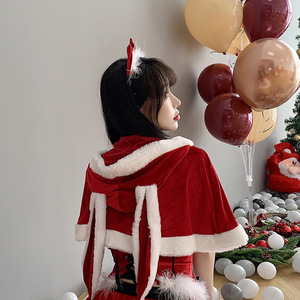 Cape à capuche en velours rouge avec bordure blanche, accessoire de costume pour fête de Noël, cosplay - Product Image 2