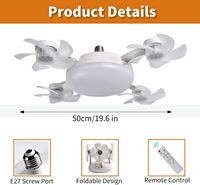 Ventilateur de plafond avec lumière LED 3 couleurs, télécommande, variateur d'intensité, 4 têtes pliables, douille E27, pour chambre, cuisine, garage