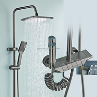 Colonne de douche moderne en aluminium, sans rouille, 4 fonctions, gris canon, effet pluie, touches de piano, prix de gros d'usine