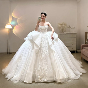 Princess Wedding Ball Gown Lsjj09 Appliques Beaded <b>Sequined</b> Tiered Floor-Length Bohemian Style Natural Embroidered Floral Print - Product Image 4