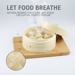 Vaporera de Bambú Natural para <span class=keywords><strong>Dim</strong></span> <span class=keywords><strong>Sum</strong></span> y Dumplings, de 2 Niveles con Tapa, Cesta de Vapor de Bambú Ecológica de Grado Alimenticio para Restaurante - Product Image 4