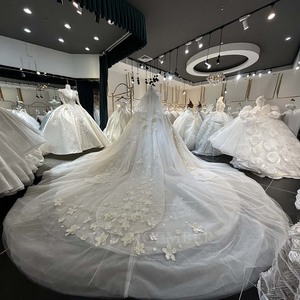 Robe de mariée de luxe Jancember Lsml092 avec <span class=keywords><strong>voile</strong></span>, style princesse, <span class=keywords><strong>décolleté</strong></span> cœur et fleurs 3D <span class=keywords><strong>pour</strong></span> cérémonie de mariage - Product Image 6