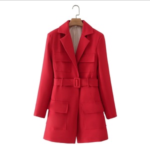 2024 Grote Maat Damespakken Dames Blazers Jas Rood Met Een Riem Polyester Mix Formele Gelegenheid 1Pc/Opp Tas 7-15 Dagen Normaal - Product Image 1