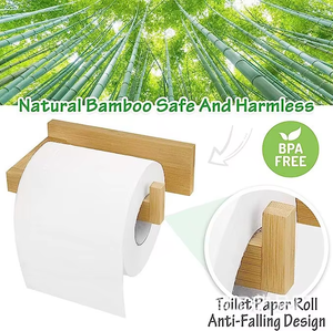 <span class=keywords><strong>Porta</strong></span> carta igienica autoadesiva in bambù moderno e portasciugamani da bagno per la casa o l'ufficio - Product Image 4