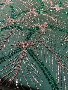 Elegant Crystal Beaded <b>Fabric</b> with Floral Embroidery Luxury Lace Textile for Bridal Dress Evening Gown High End Couture Apparel - Product Image 3